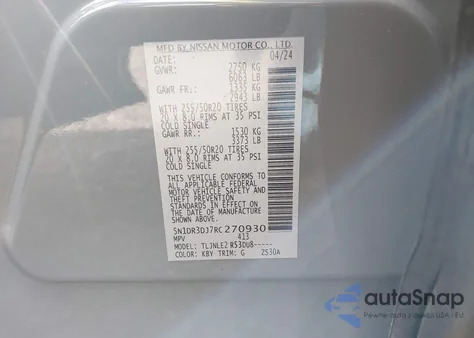 2024 Nissan Pathfinder Platinum 4Wd из США, поврежденный, VIN 5N1DR3DJ7RC270930